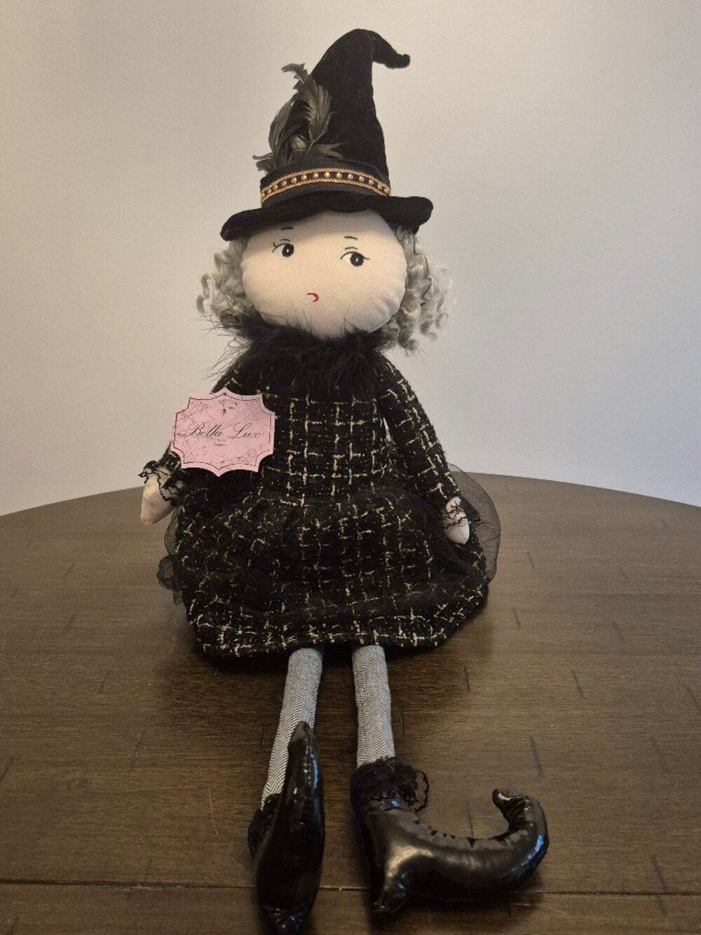 Halloween Shelf Sitter Witch Cloth Doll Painted Face 24” Whimsical Bella Lux NEW